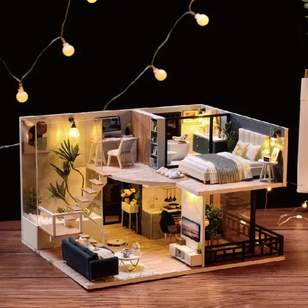 Miniature Dollhouse Kits with Furniture & Light - 3D Model for Children & Adults - Image 3