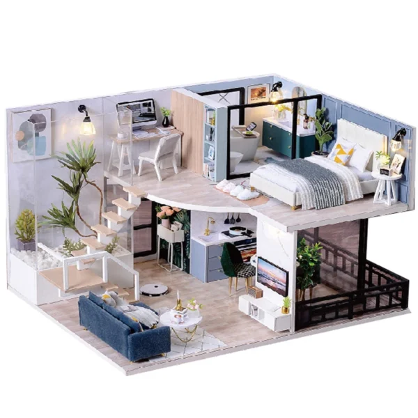 Miniature Dollhouse Kits with Furniture & Light - 3D Model for Children & Adults