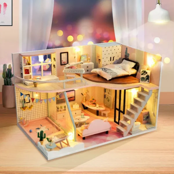 Miniature Dollhouse Kits - DIY Kawaii Wooden Model with Unicorn Piano & Pool for Kids - Image 3