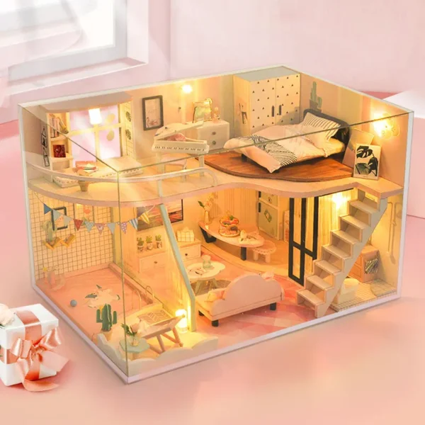 Miniature Dollhouse Kits - DIY Kawaii Wooden Model with Unicorn Piano & Pool for Kids - Image 2