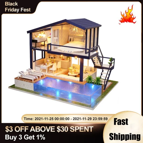 Miniature Dollhouse Kits 3D Wooden Penthouse Furniture Educational Toys