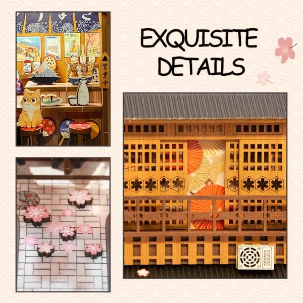 Miniature Dollhouse Kits DIY Japanese Cherry Blossom Book Nook Gift - Image 4