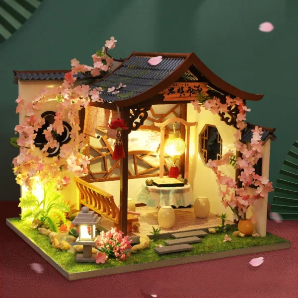 Miniature Dollhouse Kits - DIY Wooden Cherry Blossom Villa with Furniture for Adults - Image 4