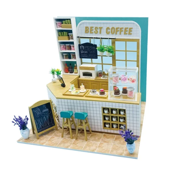 Miniature Dollhouse Kits: DIY Wooden Coffee Shop Model with Furniture for Children - Image 5