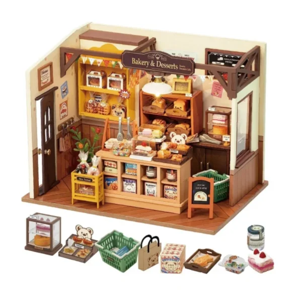 Miniature Dollhouse Kits DIY Wooden Baking House 3D Puzzle Toy