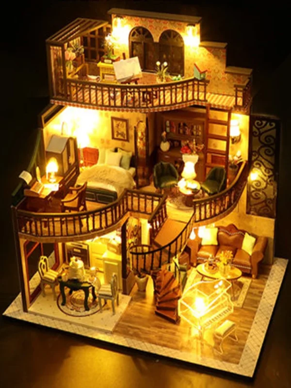 Miniature Dollhouse Kits DIY Wooden Dollhouse With Furniture Lights - Image 2