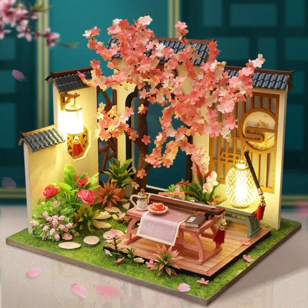 Miniature Dollhouse Kits - DIY Wooden Cherry Blossom Villa with Furniture for Adults - Image 5