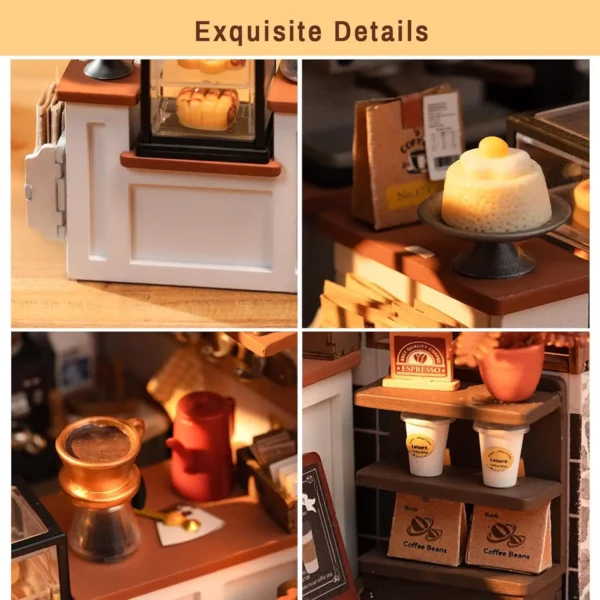 Miniature Dollhouse Kits Wooden Coffee House With LED & Accessories - Image 5