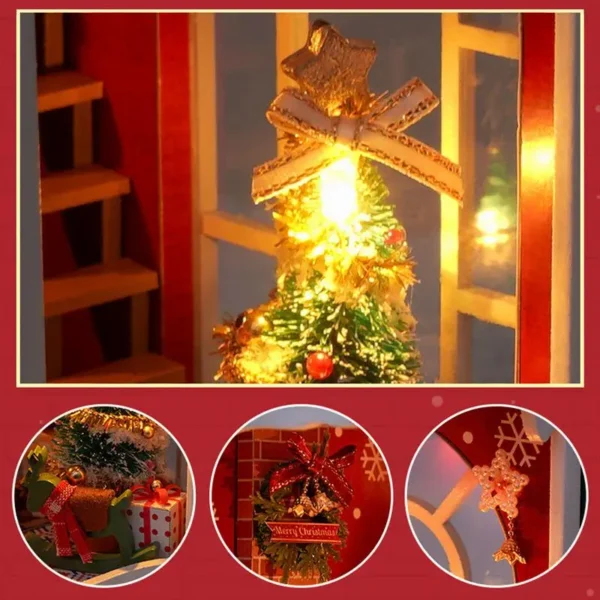 Miniature Dollhouse Kits Christmas Book Nook 3D Wooden House Model - Image 5