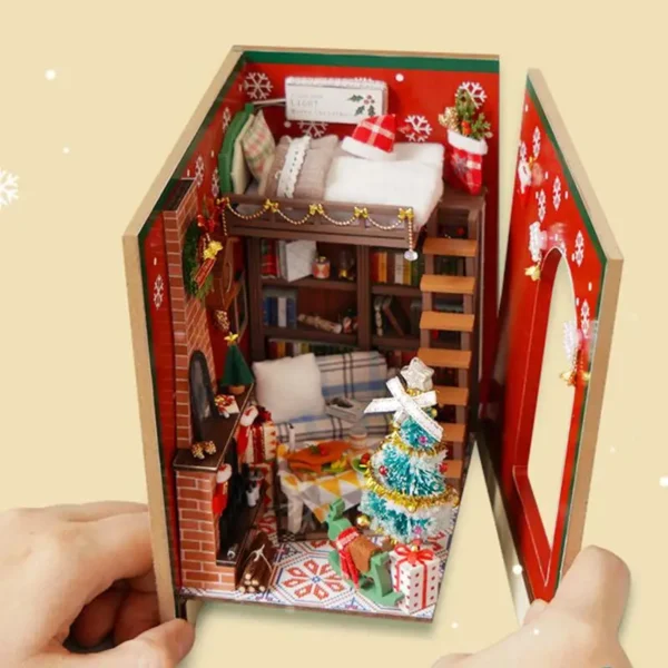 Miniature Dollhouse Kits Christmas Book Nook 3D Wooden House Model - Image 4