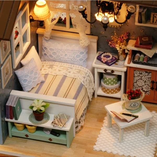 Miniature Dollhouse Kits 3D Wooden House with LED Lights - DIY Craft - Image 3