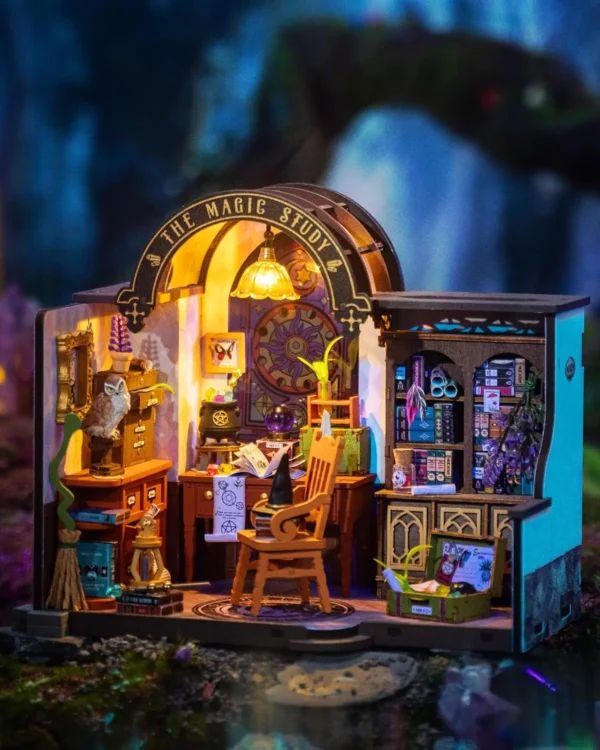Miniature Dollhouse Kits DIY Magic Study With LED & Furniture - Image 6