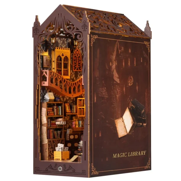 DIY Wooden Magic Library Book Nook Miniature Dollhouse Kit - Image 2