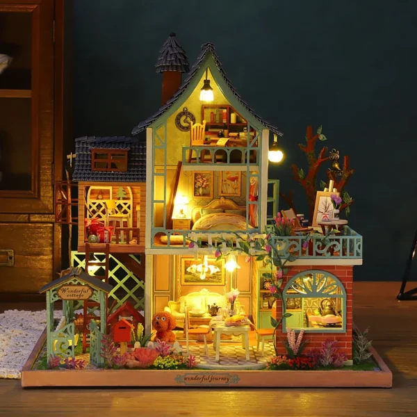 Miniature Dollhouse Kits With Lights - DIY Wooden Villa Room - Image 4