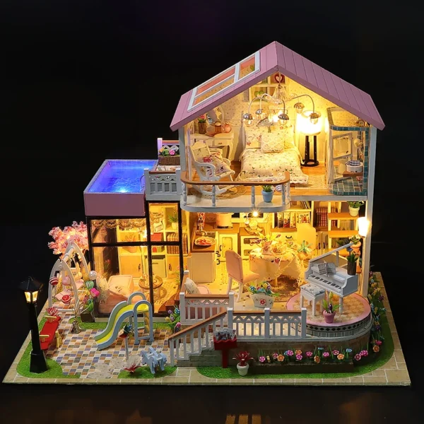 Miniature Dollhouse Kits DIY Assembly Villa Model for Kids, Bedroom Decoration & Gift