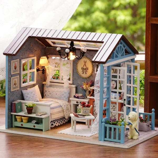 Miniature Dollhouse Kits 3D Wooden House with LED Lights - DIY Craft - Image 2