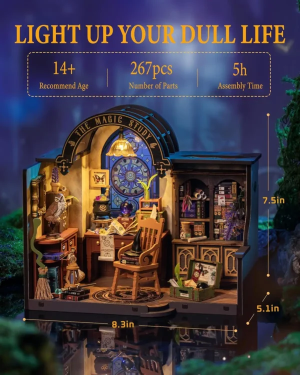 Miniature Dollhouse Kits DIY Magic Study With LED & Furniture - Image 2