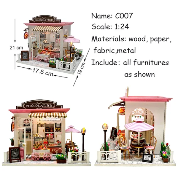 Miniature Dollhouse Kits with Furniture - Wooden Toys for Kids, Gift for New Year & Christmas - Image 3