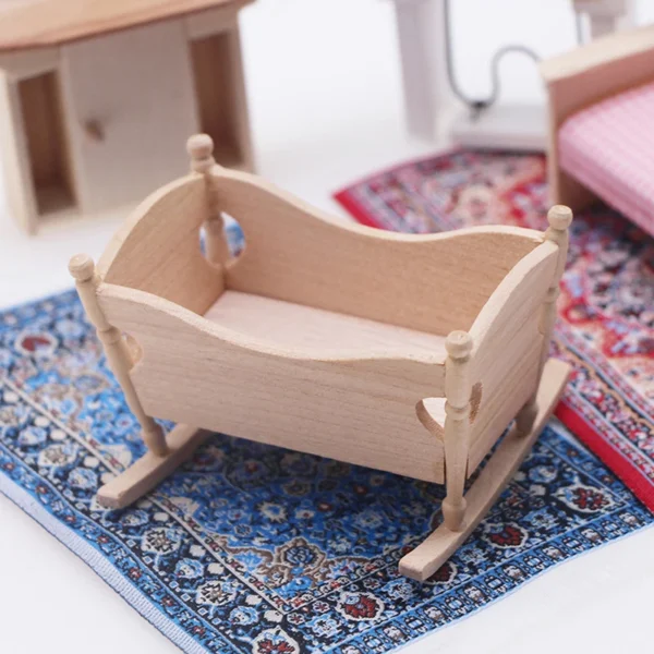 Miniature Dollhouse Kits 1:12 Wooden Baby Cradle Bed Furniture