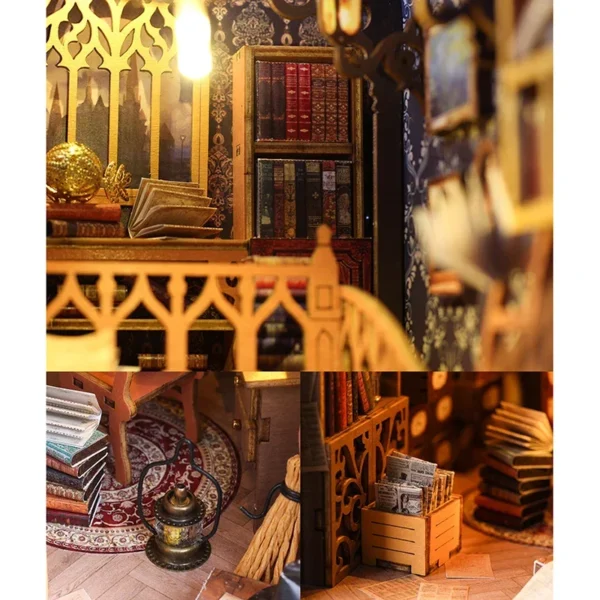 DIY Wooden Magic Library Book Nook Miniature Dollhouse Kit - Image 5