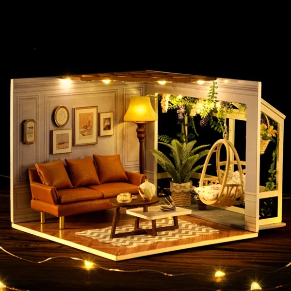 Miniature Dollhouse Kits, Bedroom Model With Furniture And LED - Image 5