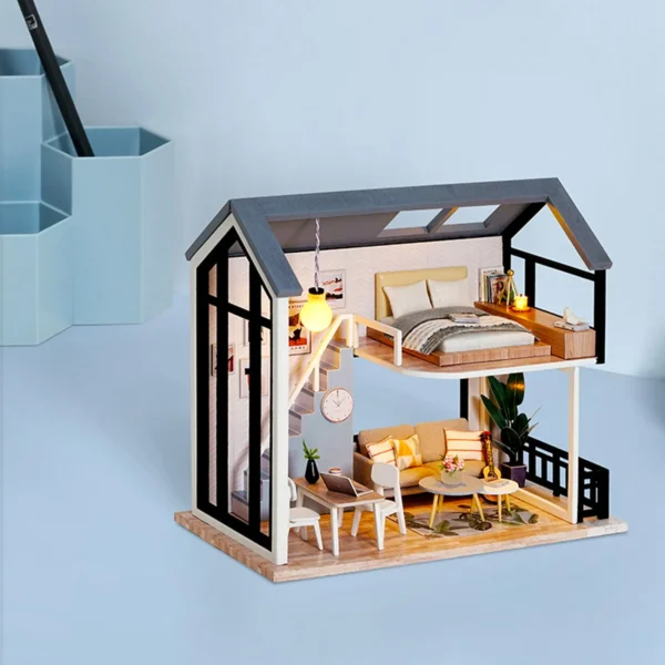 Miniature Dollhouse Kits Wooden Duplex DIY Furniture Assembly Model - Image 2