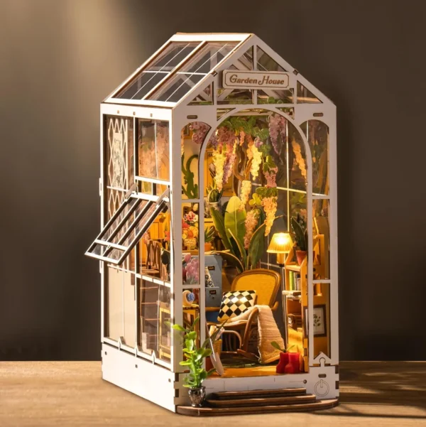 Robotime Garden Shed Miniature Dollhouse Kit with LED and Furniture for Adults