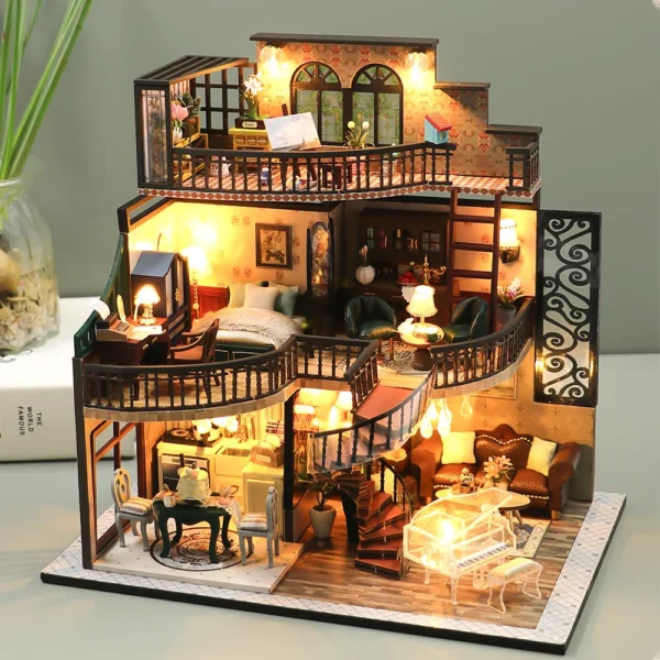 Miniature Dollhouse Kits DIY Wooden Dollhouse With Furniture Lights