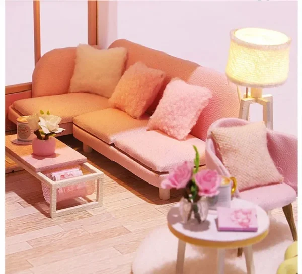 Miniature Dollhouse Kits - Pink Princess Room Villa with LED Light and Furniture - Image 9