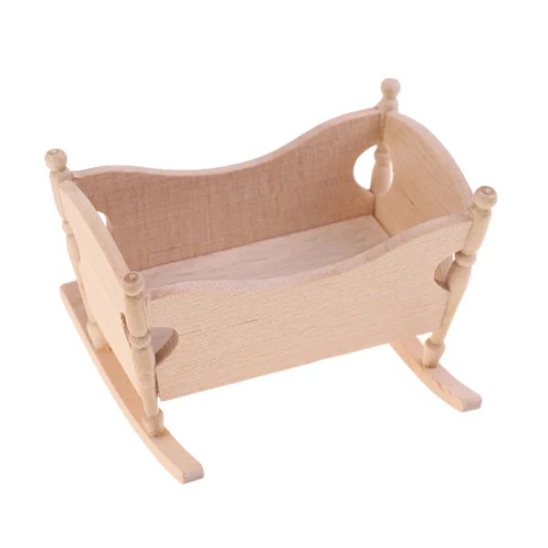 Miniature Dollhouse Kits 1:12 Wooden Baby Cradle Bed Furniture - Image 4