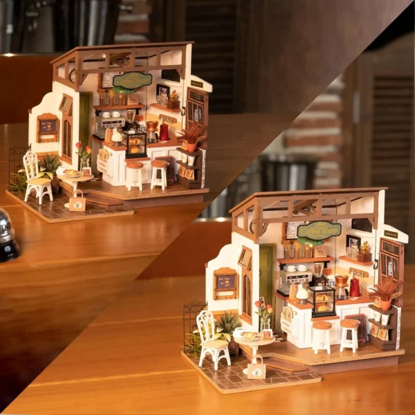 Miniature Dollhouse Kits Wooden Coffee House With LED & Accessories - Image 2