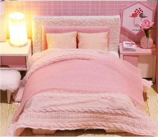 Miniature Dollhouse Kits - Pink Princess Room Villa with LED Light and Furniture - Image 12