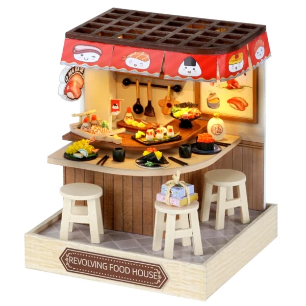 DIY Miniature Dollhouse Kits - Sushi Restaurant with LED & Furniture