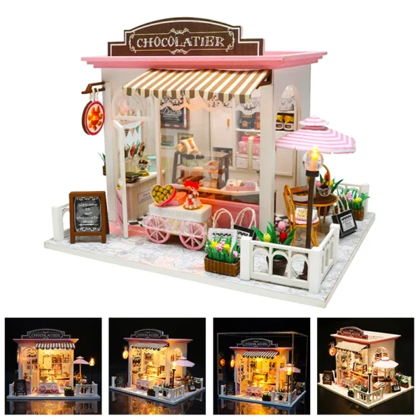 Miniature Dollhouse Kits with Furniture - Wooden Toys for Kids, Gift for New Year & Christmas