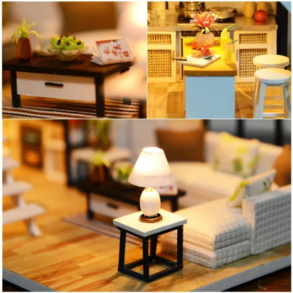 Miniature Dollhouse Kits with Furniture and LED Lights - Image 10