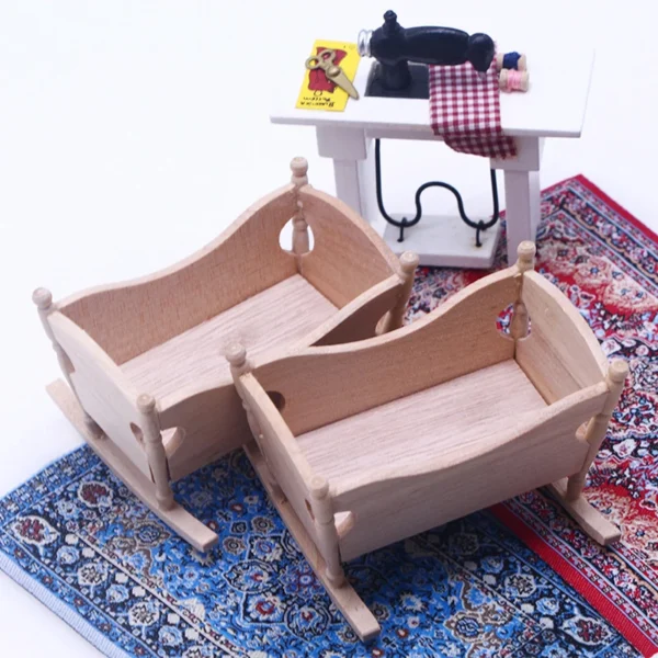 Miniature Dollhouse Kits 1:12 Wooden Baby Cradle Bed Furniture - Image 3