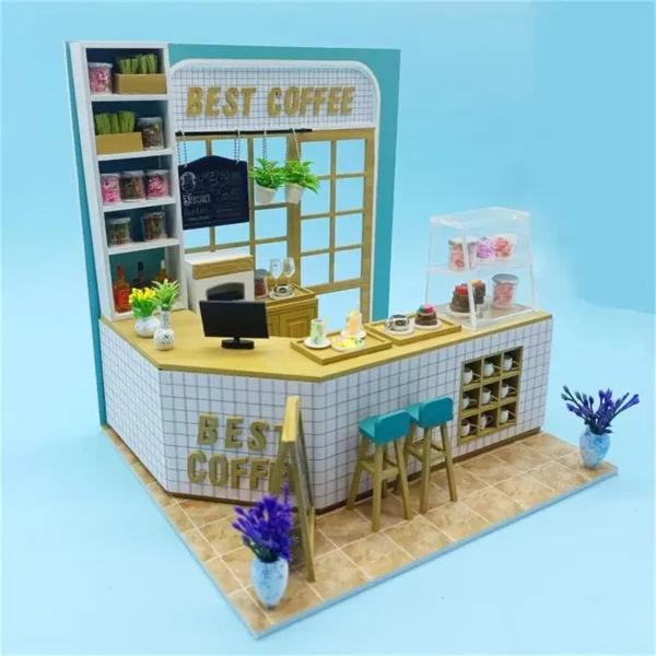 Miniature Dollhouse Kits: DIY Wooden Coffee Shop Model with Furniture for Children - Image 2