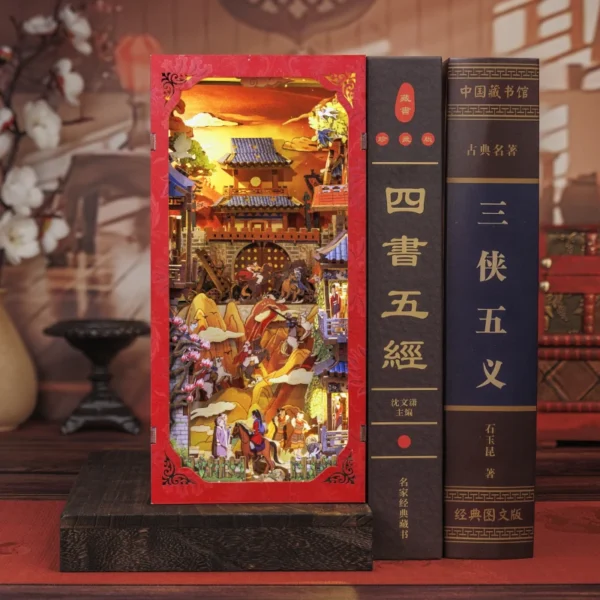 Miniature Dollhouse Kits DIY Chinese Book Nook With Light & Cover