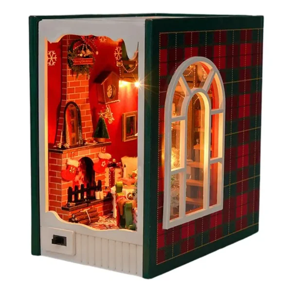 Miniature Dollhouse Kits Christmas Book Nook 3D Wooden House Model