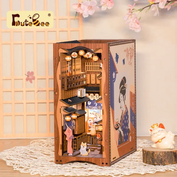 Miniature Dollhouse Kits DIY Japanese Cherry Blossom Book Nook Gift