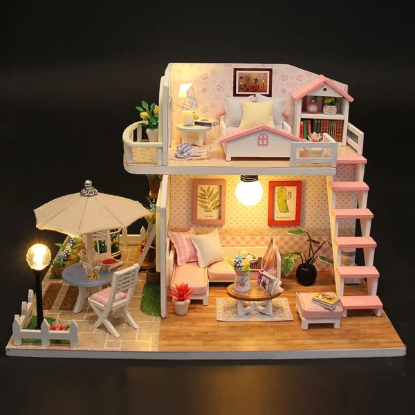 Miniature Dollhouse Kits Wooden 3D Puzzle with LED Lights Decoration