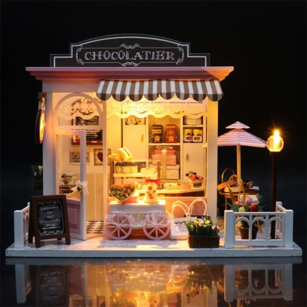 Miniature Dollhouse Kits Chocolate Shop with Furniture for Kids' Gifts