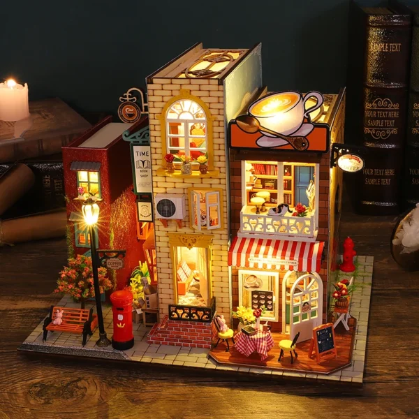 Miniature Dollhouse Kits DIY Book Nook Shelf Insert with LED Light