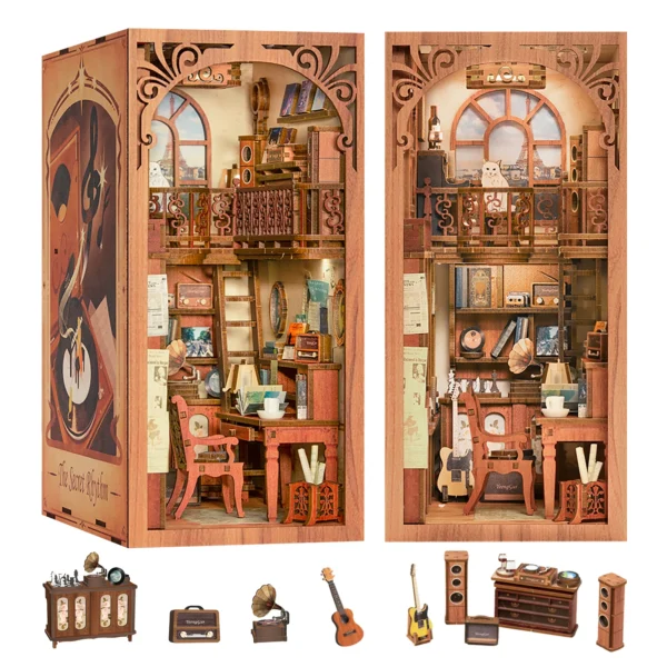 Miniature Dollhouse Kits Book Nook With Touch Light & Cover