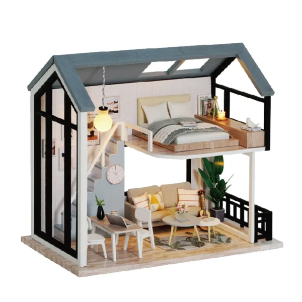 Miniature Dollhouse Kits Wooden Duplex DIY Furniture Assembly Model