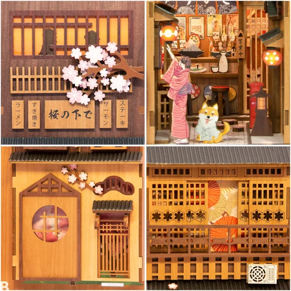 Miniature Dollhouse Kits DIY Japanese Cherry Blossom Book Nook Gift - Image 3