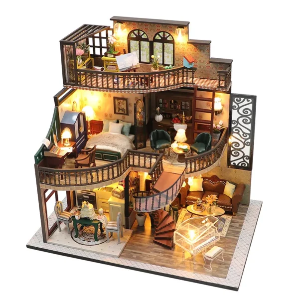 Miniature Dollhouse Kits DIY Wooden Dollhouse With Furniture Lights - Image 3