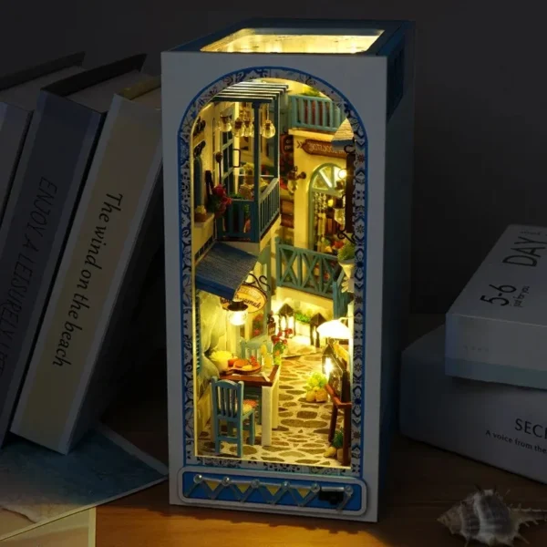 DIY Wooden Book Nook Shelf Insert Miniature Building Kits Assembly