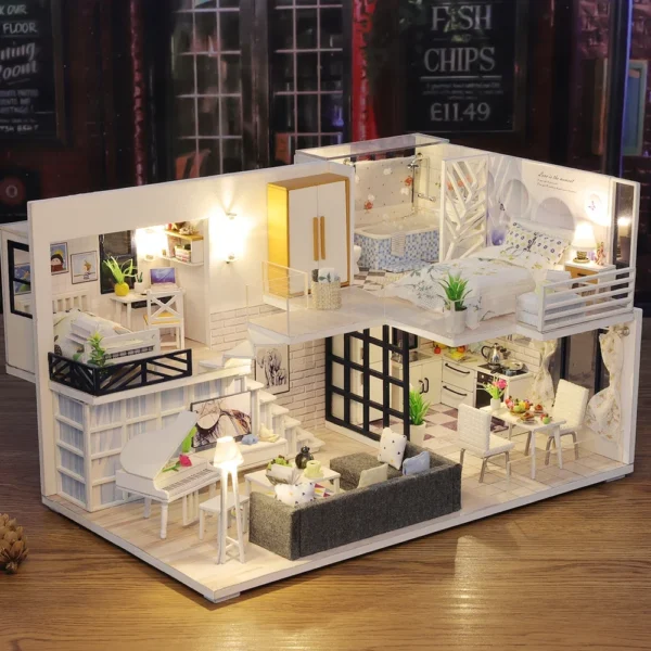 Miniature Dollhouse Kits with Furniture and LED Lights - Image 2