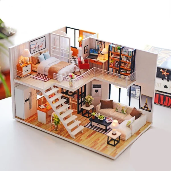 Miniature Dollhouse Kits with Furniture and LED Lights